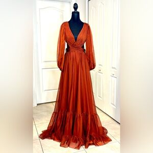 Elegant Mac Duggal Rust Maxi Dress